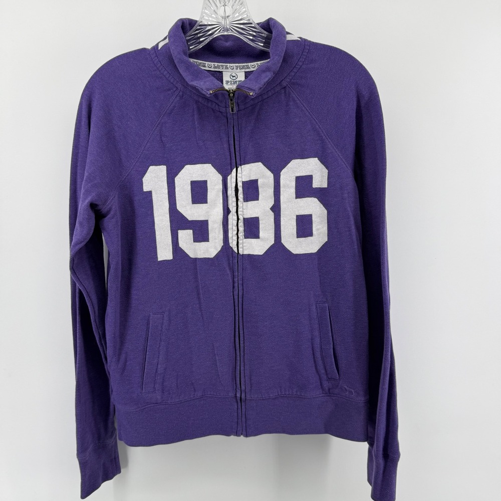 PINK Victoria's Secret Purple 1986 Full Zip Track Jacket Women's Small Y2K 90s